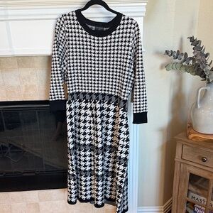 Lane Bryant Black & White Houndstooth Long Sleeve Midi Dress